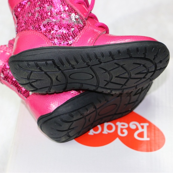 Girls Ragg Pink Sequin Leather Lace Up Side Zipper New Boots Shoes Size 22 US 6 - Picture 2 of 10